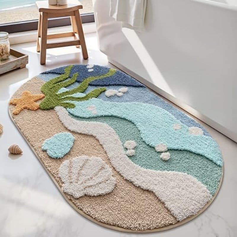 LUMI Tapete De Banheiro De Praia Banho Absorvente De Microfibra Macio 22x34 | Lavável À Máquina Com Suporte De Borracha