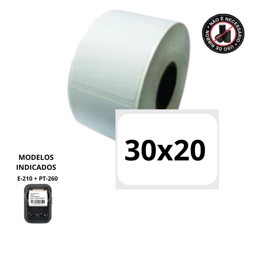 Etiqueta 30x20 P/ Mini Impressora | E210 | Pt260 - 1 Rolo