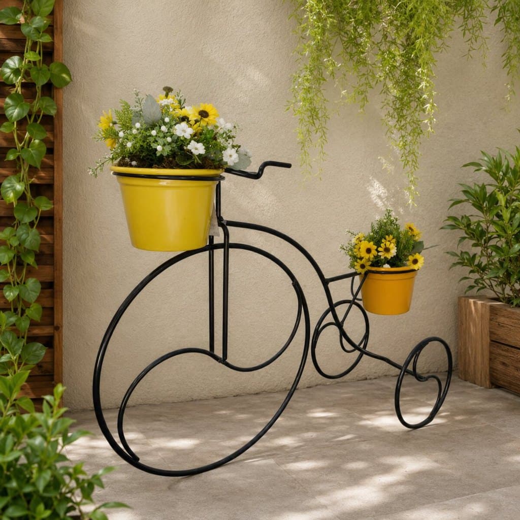 Suporte Plantas Bicicleta 47x30 Preta 2 Vasos Jardim