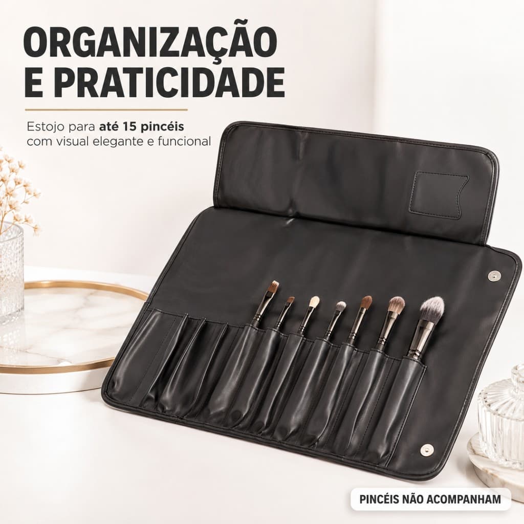 Porta Pincéis Profissional Estojo Organizador 15 Peças