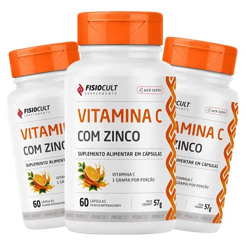 Kit 3 Vitamina C 1000mg com Zinco 7mg 60 Cáps Fisiocult