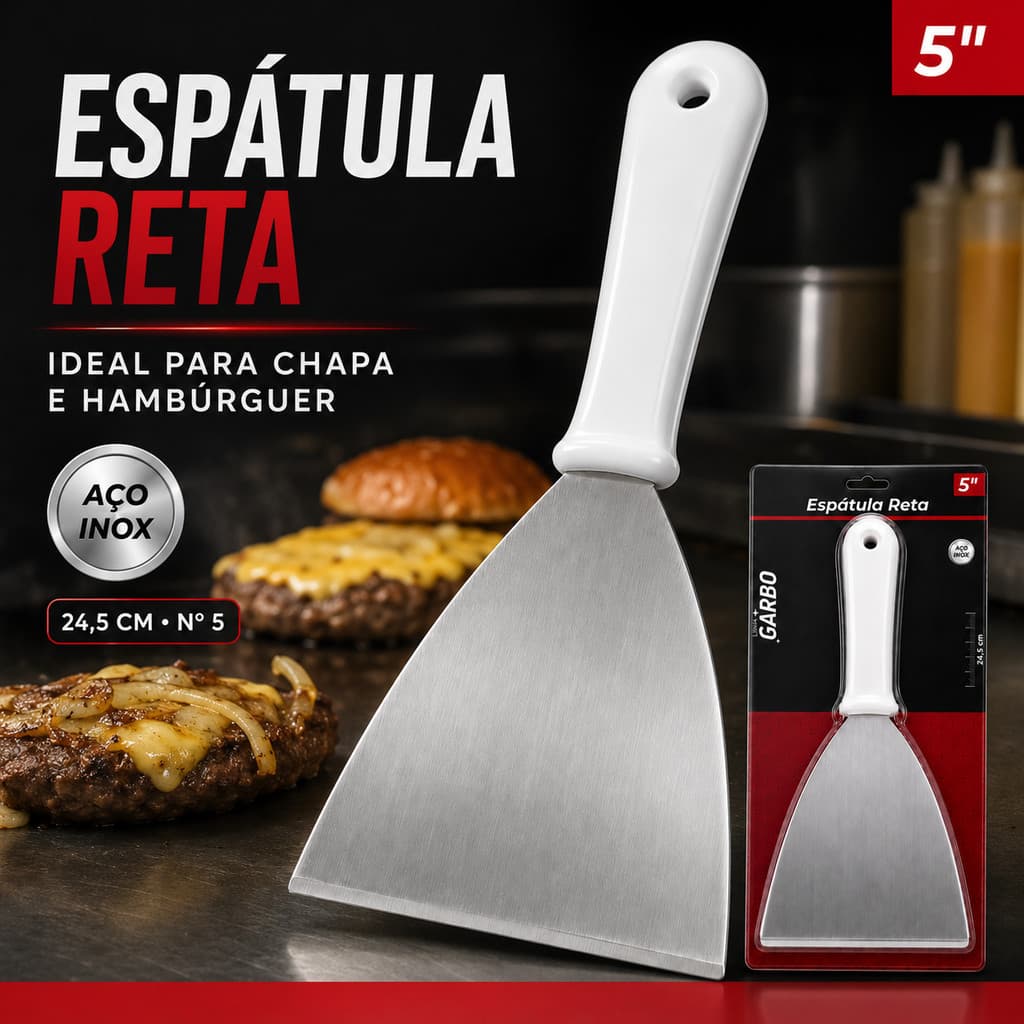 3/2/1 Espátula Reta Resistente em Inox Para Chapeiro Hamburguer Lanches Lanchonete Cozinha