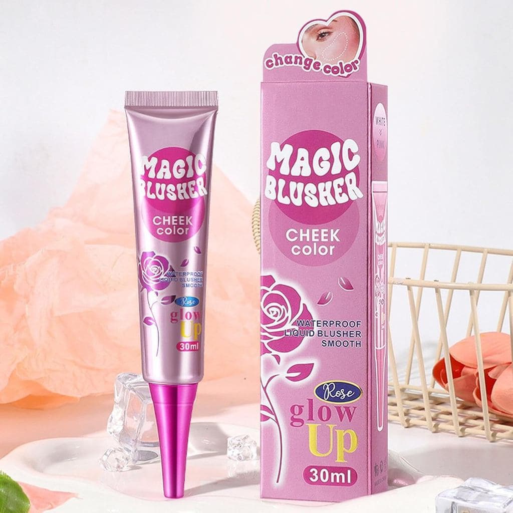 Blush líquido para realçar a área sob os olhos e contornar as bochechas. |   Creme blush à prova d'água que muda de cor,