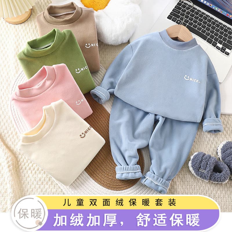 Crianças outono inverno Oli velo terno meninas forro de lã engrossado Homewear meninos roupa interior térmica roupas de