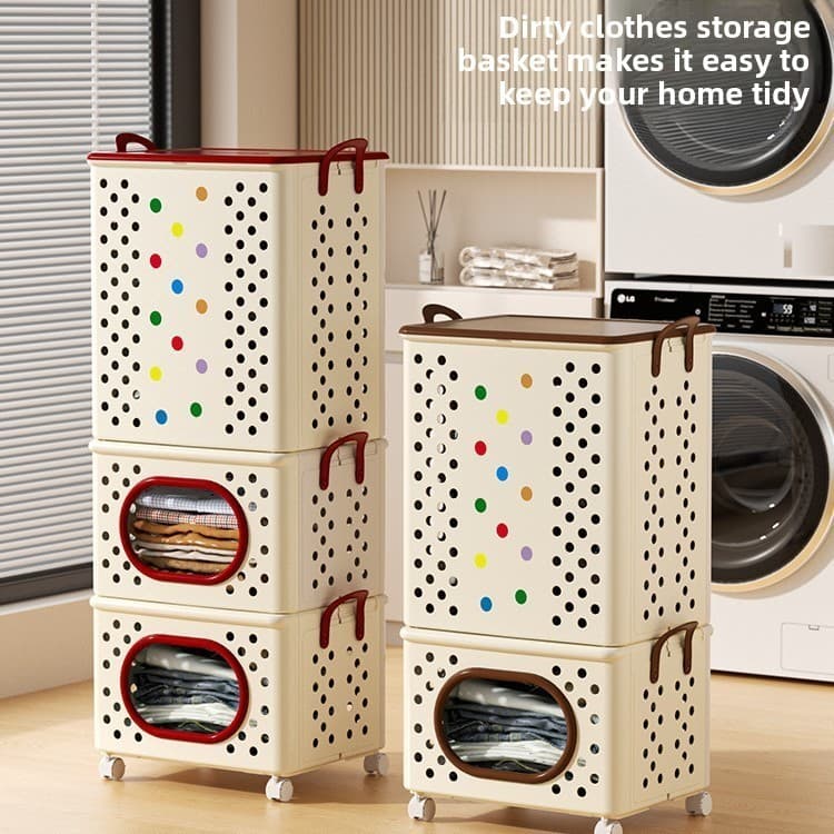 Cesto de roupas sujas dobrável doméstico, empilhável multicamadas, grande capacidade multifuncional, cesta de armazename