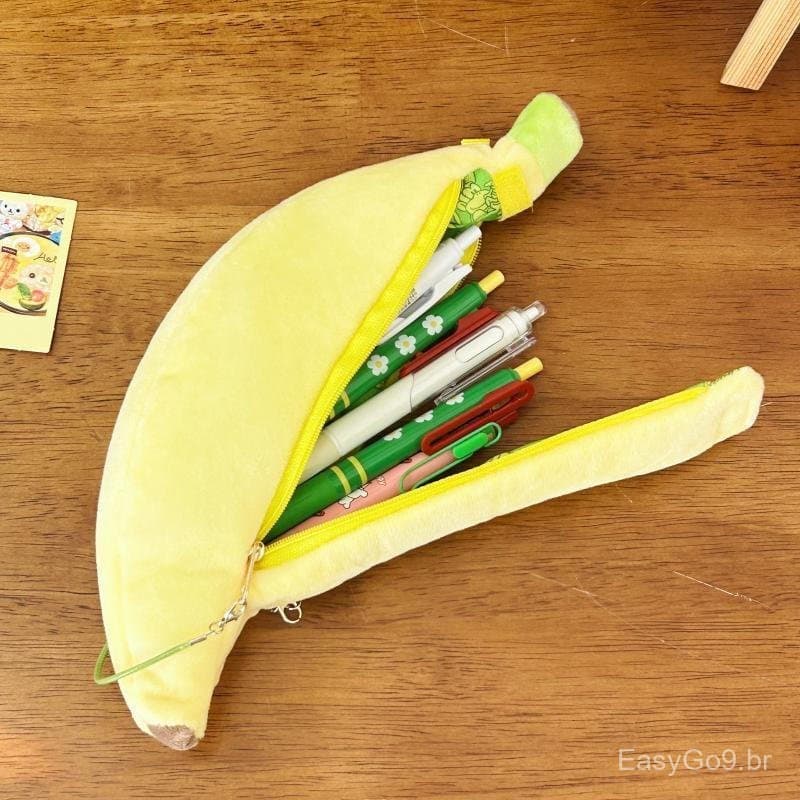 Estojo de Pelúcia Banana Fofo Grande Capacidade para Alunos do Ensino Fundamental