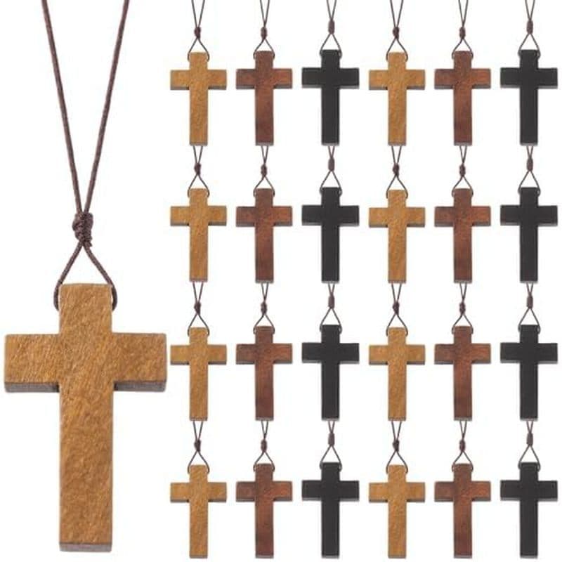 Colar De Cruz De Madeira Ecation Em Massa Para Versículo Da Bíblia , Lembrancinha De Festa , 3 Cores , Pingente , Crucif