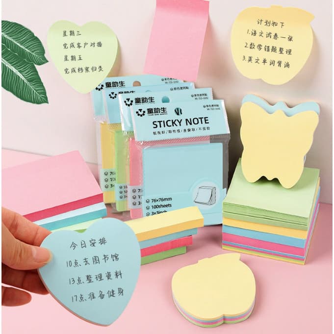 Notas adesivas coloridas para escritório, material de papelaria criativo para estudantes, notas adesivas destacáveis e r