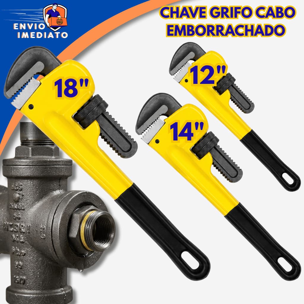 Chave de Grifo Profissional 18, 14 e 12 Polegadas Para Canos Tubos Industrial Encanação Profissional