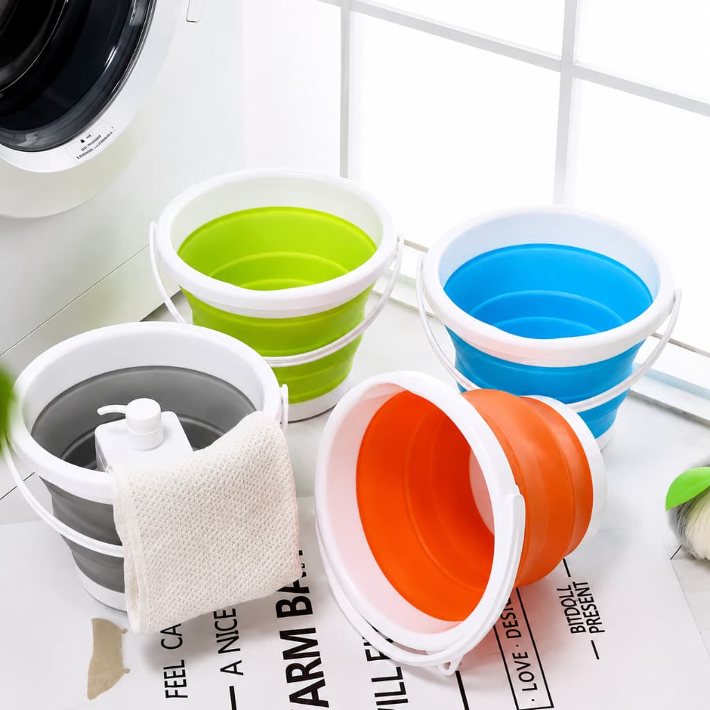 Balde de Silicone Retrátil Dobrável 5L com Alça Compacto para Limpeza Casa Banheiro e Lavanderia