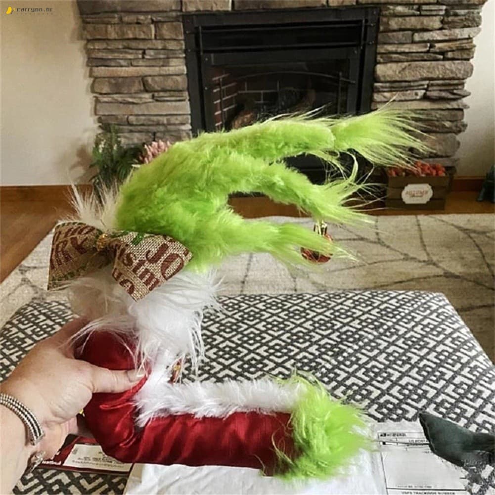 Suporte De Ornamento De Braço De Elfo Grinch Verde Peludo-Decoração De Árvore De Natal Para Festa Em Casa