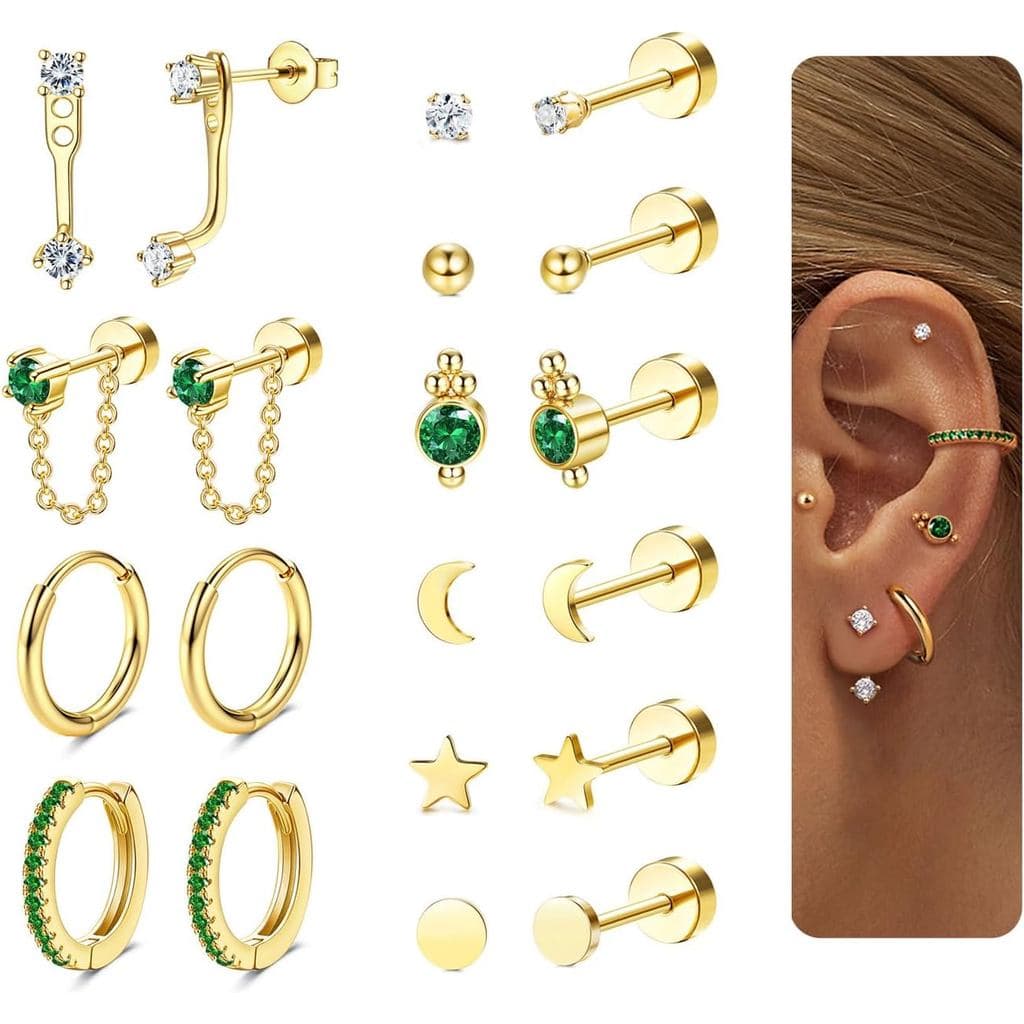 Brincos Hipoalergênicos de Base Plana para Mulheres - Conjuntos de Brincos para Cartilagem para Múltiplos Piercings, Bri
