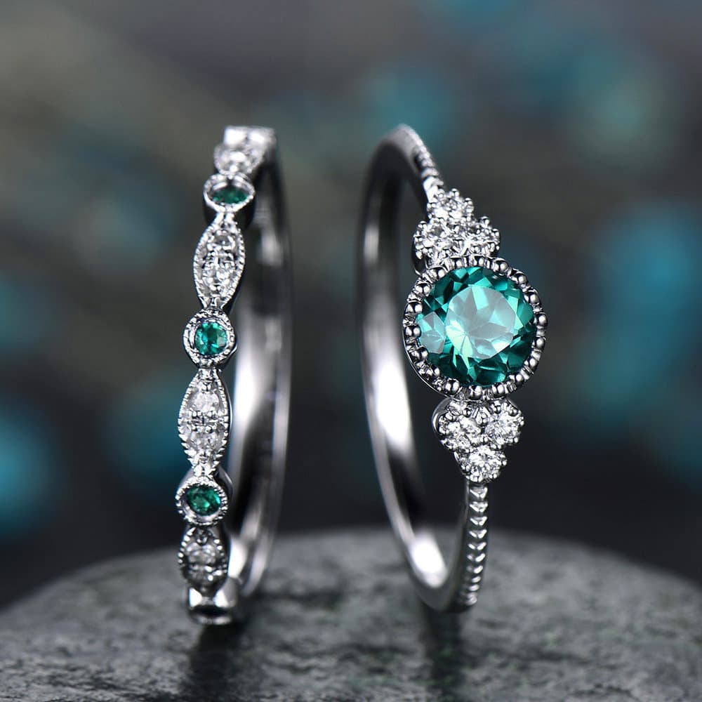 Anel feminino, zircão em miniatura incrustado e pedra preciosa verde, liga banhada a ródio, presente
