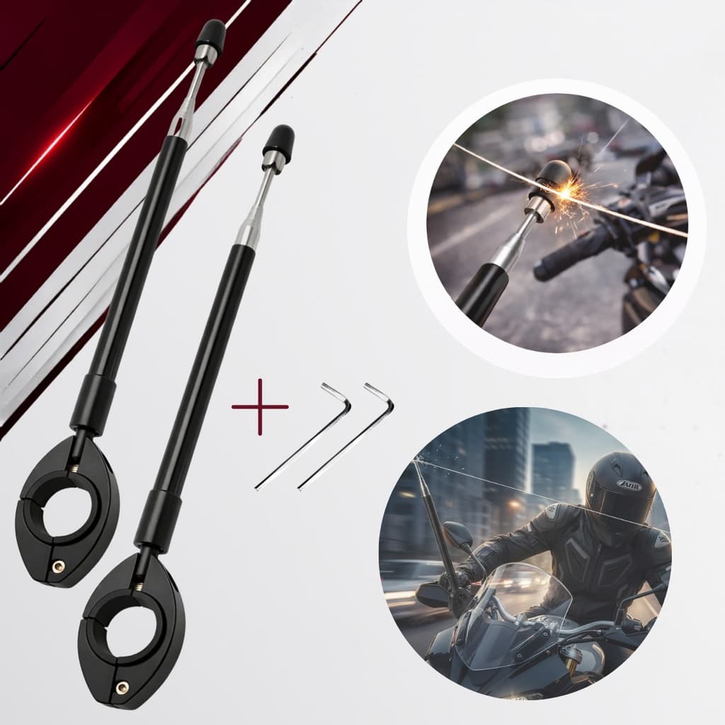 2 ou 1 Antena Corta Pipa Moto Anti Cerol Retrátil Aço Inox 6 Estágios Fixação No Guidão Universal