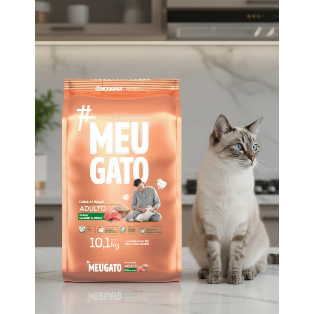 Ração Gato Adulto Premium MeuGato Salmão e Arroz 10,1kg Todas as Raças