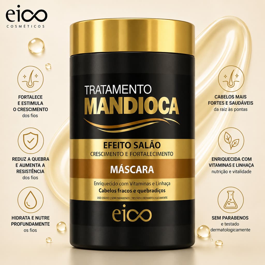 Máscara de Hidratação EICO MANDIOCA 1kg Máscara de Cabelo Crescimento Capilar EICO Creme de Hidratação Cabelo EICO