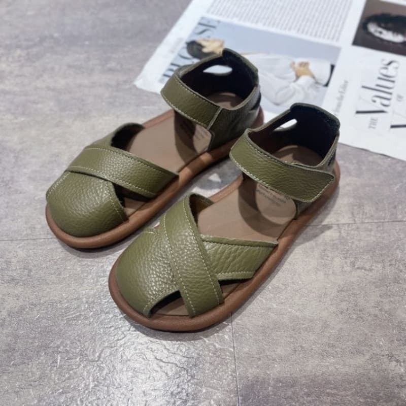 Sandálias Femininas 2026 Novo Confortável Couro Macio Fundo Grosso Romanas Meninas Preppy Verão Respirável Sapatos Plano