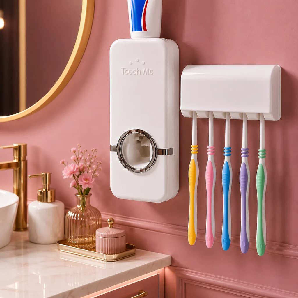 Dispenser Suporte Pasta Dente Automático Porta Escova Parede