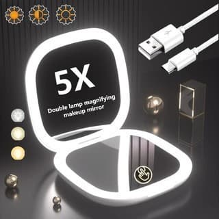 Espelho de maquiagem portátil luz led dobrável espelho de beleza sala de estar espelho de maquiagem carregamento 5X pequ