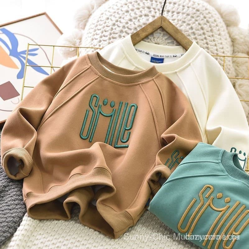 Meninos Primavera Outono Moda Carta Bordado Sweatshirt Adolescentes Algodão Esportes Pullover Tops 4-10 Anos
