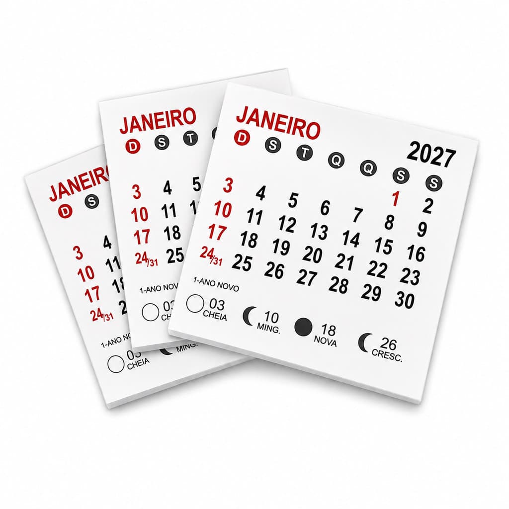 Mini Calendário 2027 - 2000 UN em Bloco / 5x5cm /Destacados - ideal para personalizar