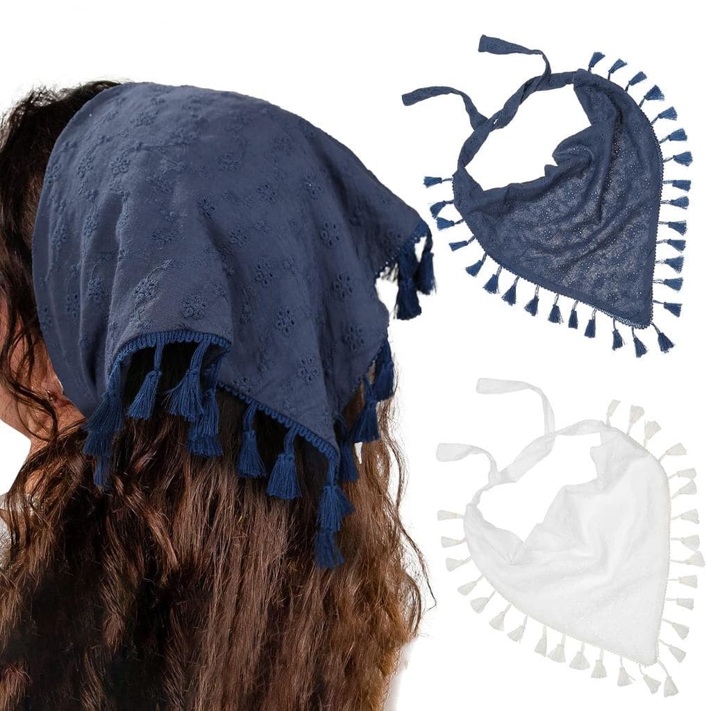 AWAYTR Lenço de Cabelo com Franjas Florais - 2 Peças de Lenço de Algodão com Franjas para Amarrar na Cabeça para Mulhere