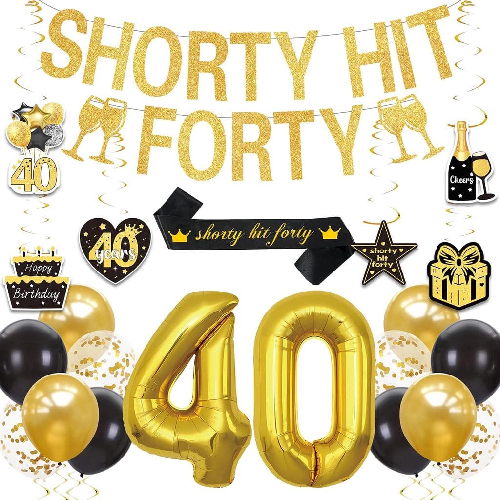 Decorações de Aniversário de 40 Anos para Homens e Mulheres - Conjunto de Faixas "Shorty Hit Forty Happy 40th Birthday",