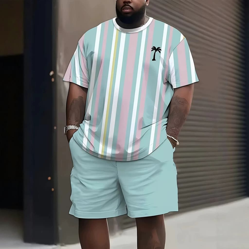 Conjunto de shorts com estampa europeia e americana, conjunto casual de praia e verão, camisa com padrão digital 3D.