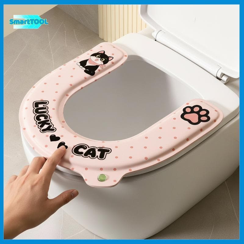 LKBG > Almofada De Assento De Vaso Sanitário Em Forma De U À Prova D'água Fofa Luy Cat Print Pele Macia Adequada Para Cr