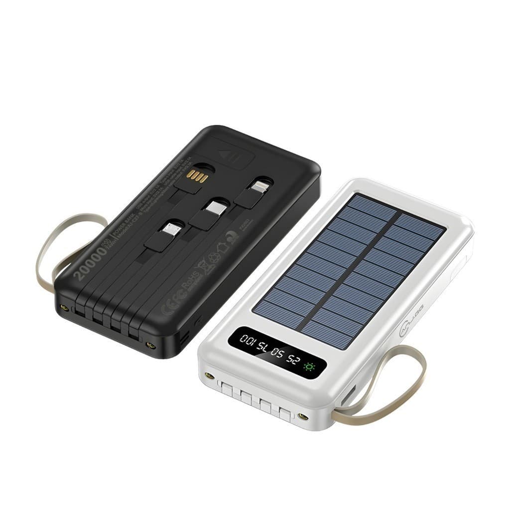 Carregador Portátil 20000mAh ANJGG Powerbank com Carregamento Solar e Display Digital