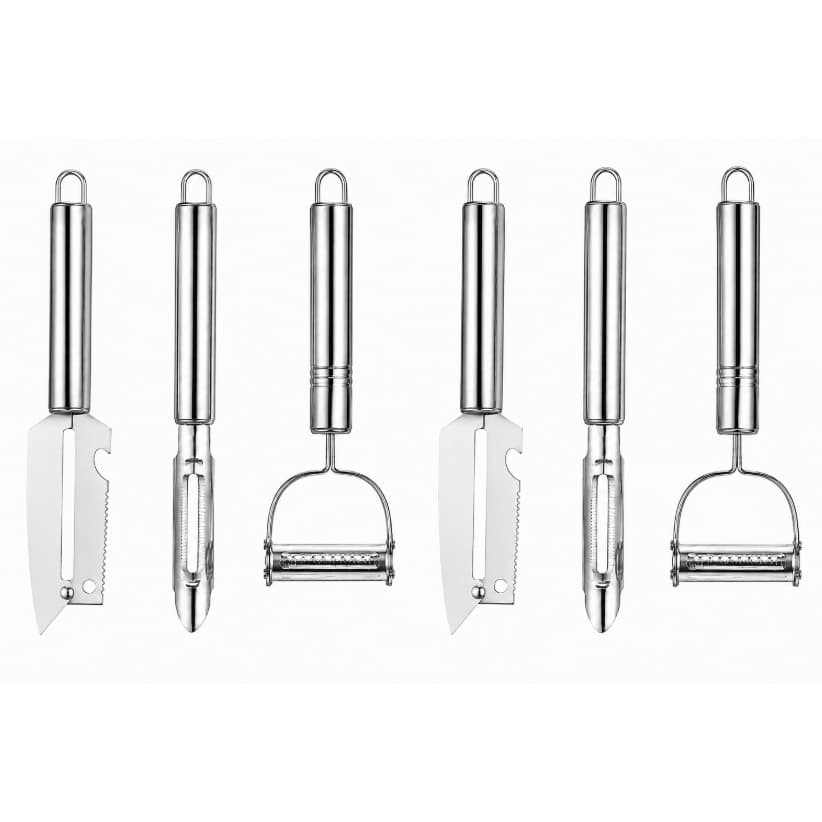 Kit 6 Descascadores Inox Multifuncional: Legumes, Frutas, Queijo