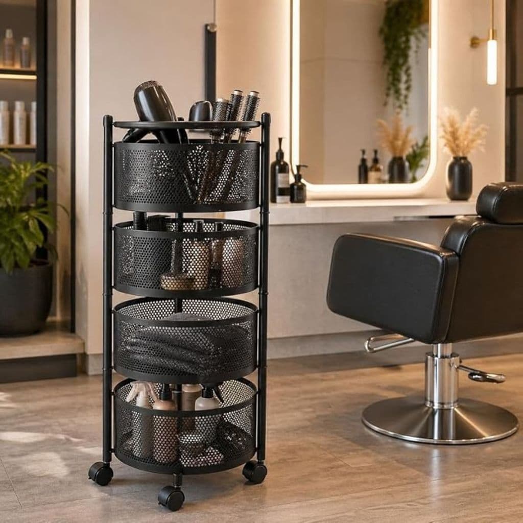Organizador Carrinho Giratorio Multiuso Fruteira Vertical Metal 4 Prateleiras com Rodinhas