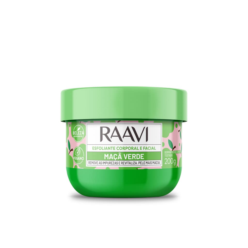 Esfoliante Corporal e Facial Maça Verde Raavi 200g