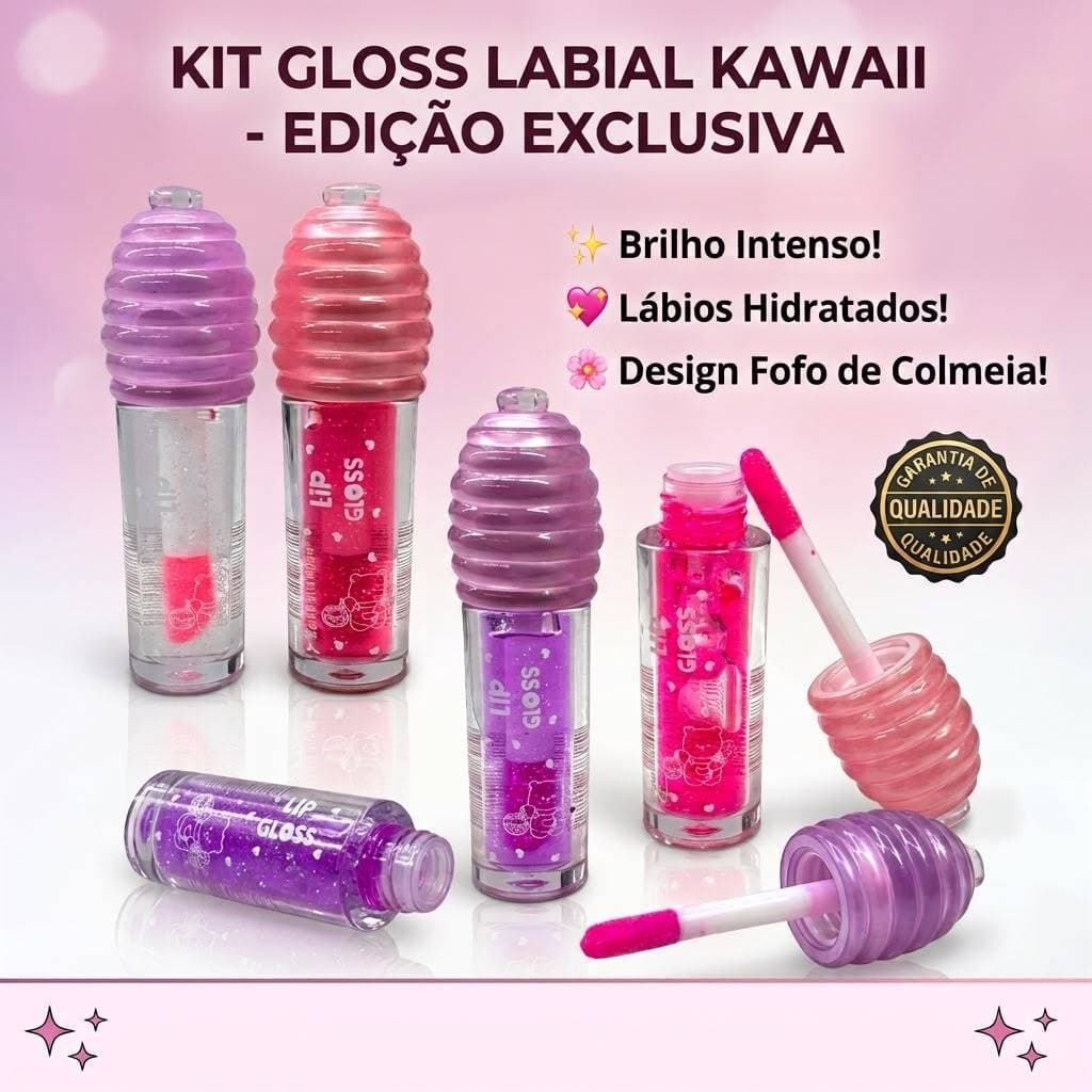 Kit 2 Gloss Labial Kawaii – Cores Sortidas (Custo-Benefício Imbatível!)