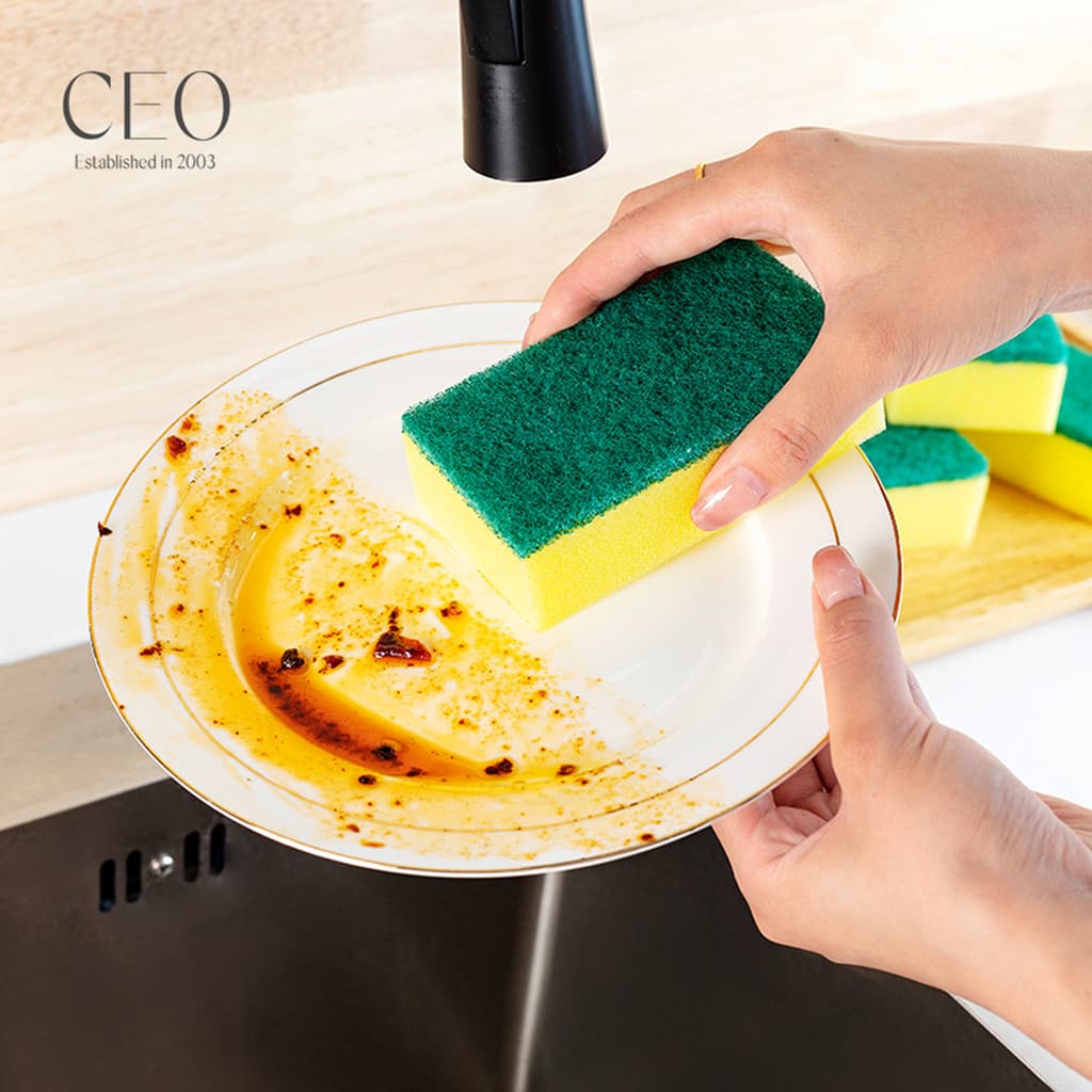 Xiyiou esponja de limpeza de cozinha, pano de prato desengordurante, bloco de esponja de duas cores, esfregão doméstico,