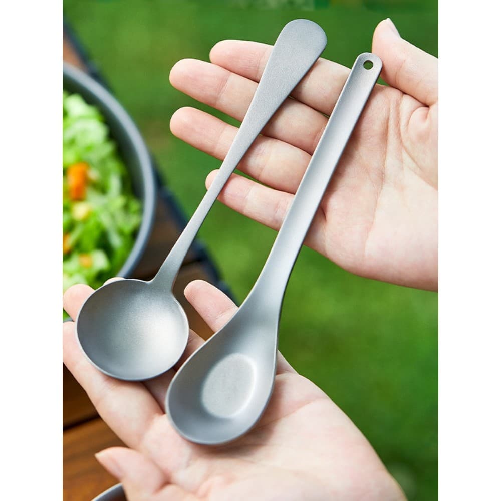 Colher de titânio puro de arroz doméstico ao ar livre comer colher de liga viagem portátil talheres lingote colhe