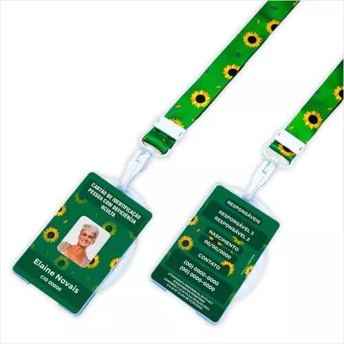 01 Cracha Autista + Cordão Autismo Anti Sufoco 1 Crachá Girassol Personalizado + Cordão + Porta Crachánte + Pulseira