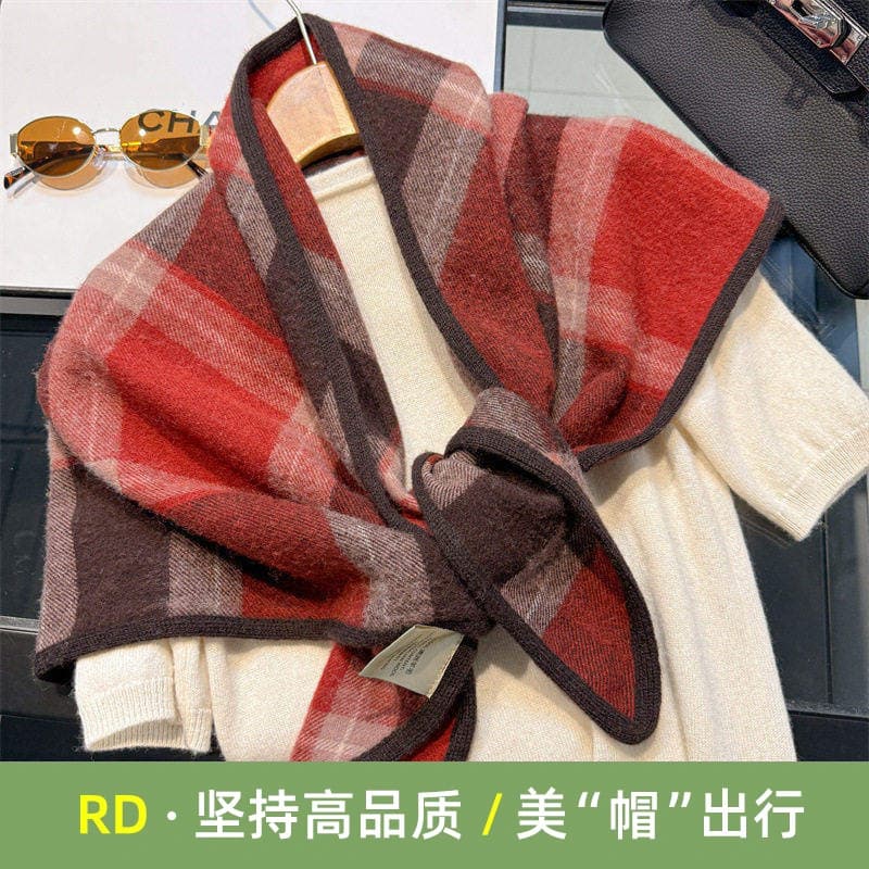 RD Clássico Xadrez 100% Lenço de Lã Australiano Cachecol Triângulo Feminino Proteção de Pescoço de Inverno Xale Quente B