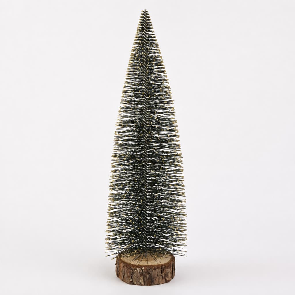 Mini Árvore de Natal Mesa 30cm Glitter Dourado Base Madeira