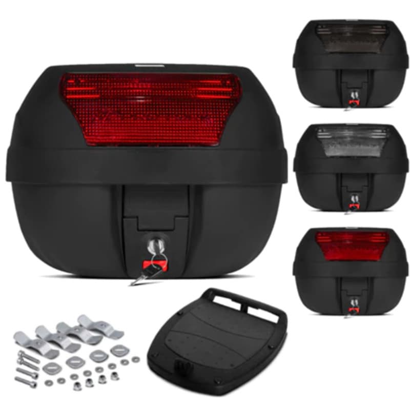 Bau Para Moto Bauleto Traseiro 28 Litros Smart Box 2 Pro Tork Cristal Vermelho Fumê ENVIO IMEDIATO