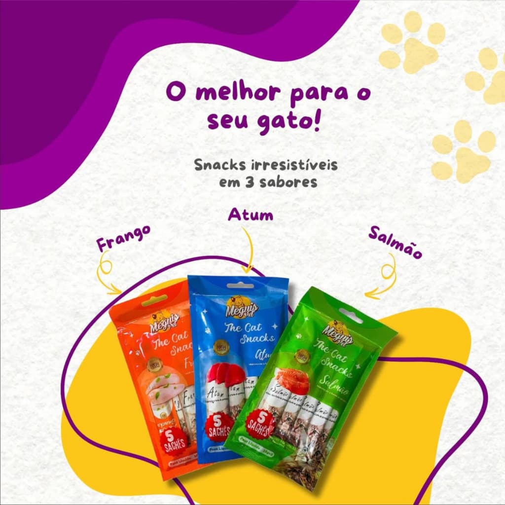 Petisco Sachê Cremoso Tipo Churu Meguis Pet Petisco Úmido para Gatos 5 e 10 pacotes