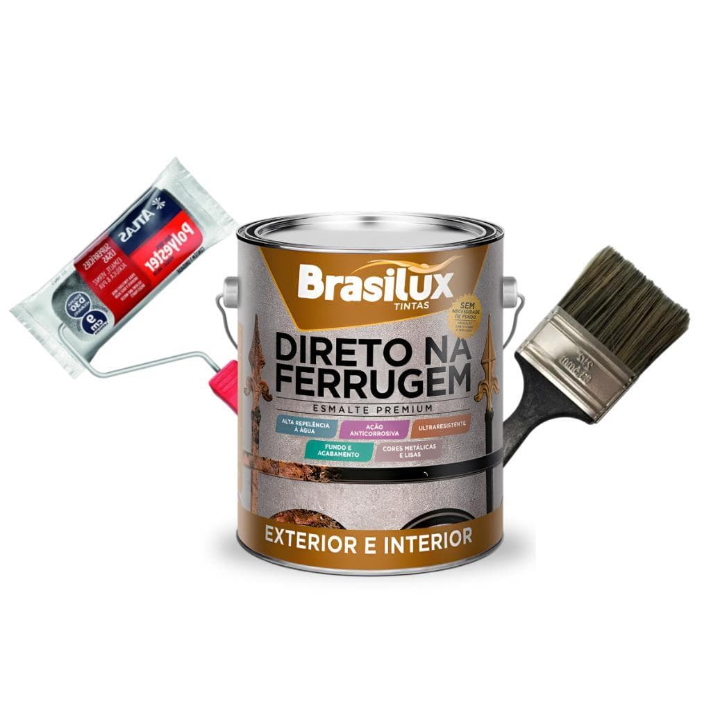 Tinta Esmalte Para Ferrugem Metais Brasilux 900mL Anticorrosiva Resistente