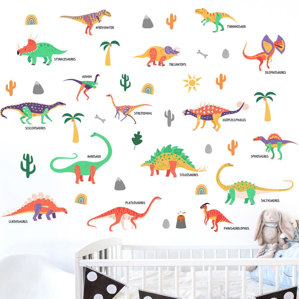 Papel de parede dos desenhos animados bonito dinossauro adesivos de parede crianças quarto papel de parede jardim de inf