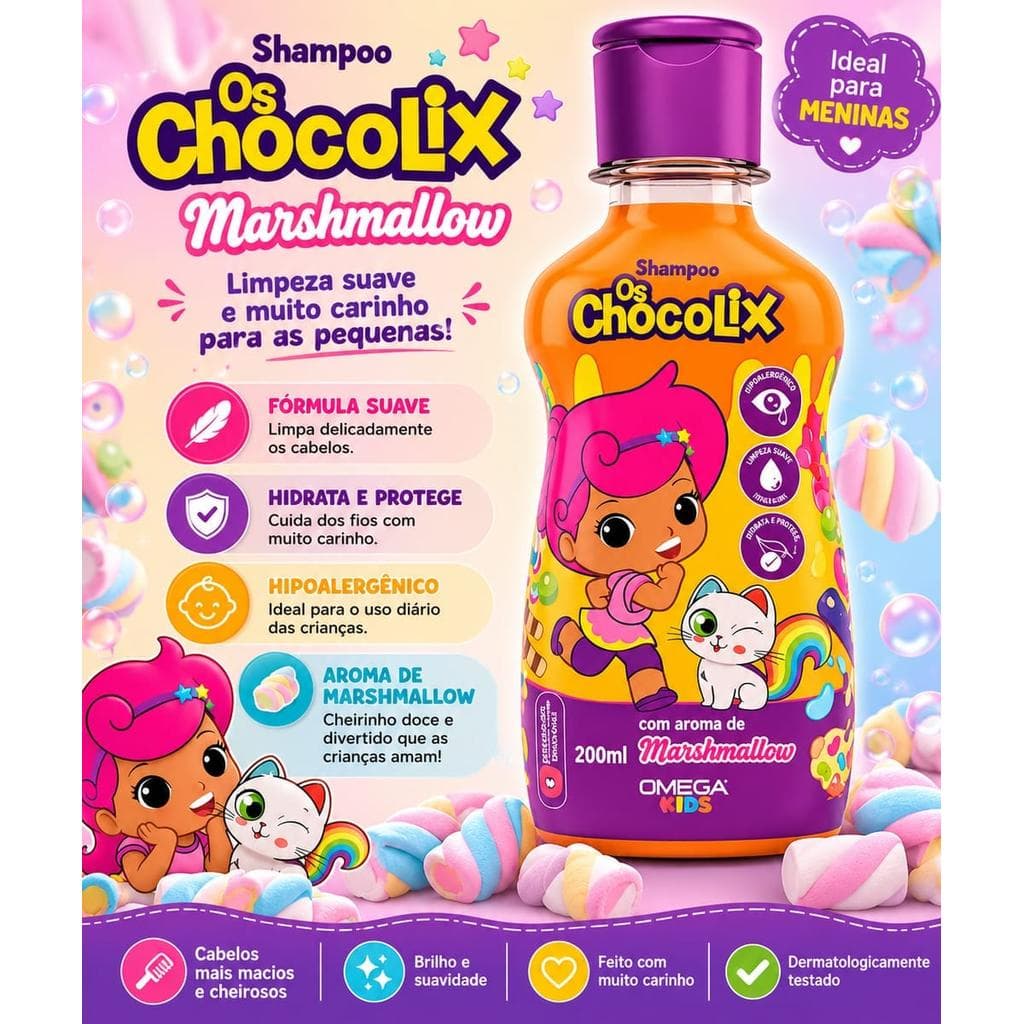Shampoo Infantil Chocolix Marshmallow 200ml - Limpeza Suave e Fragrância Agradável