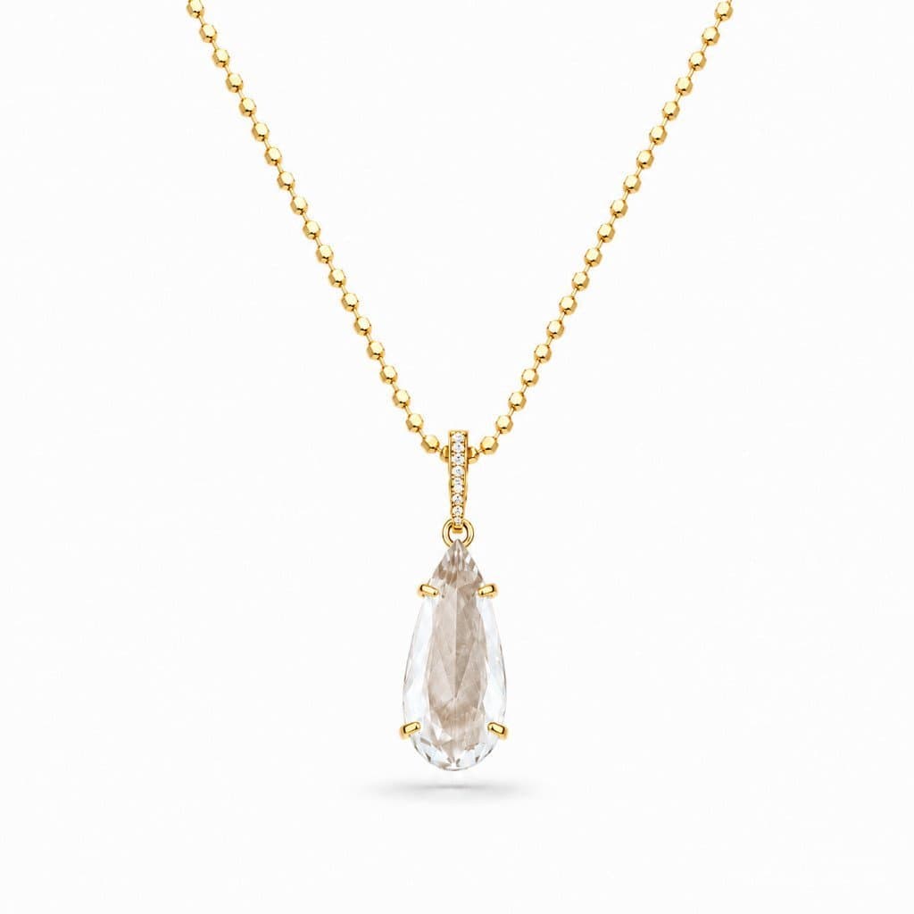 Colar Feminino Gota Cristal ou Preto Folheado Ouro/Prata Corrente Bolinha com Contra Argola Cravejada