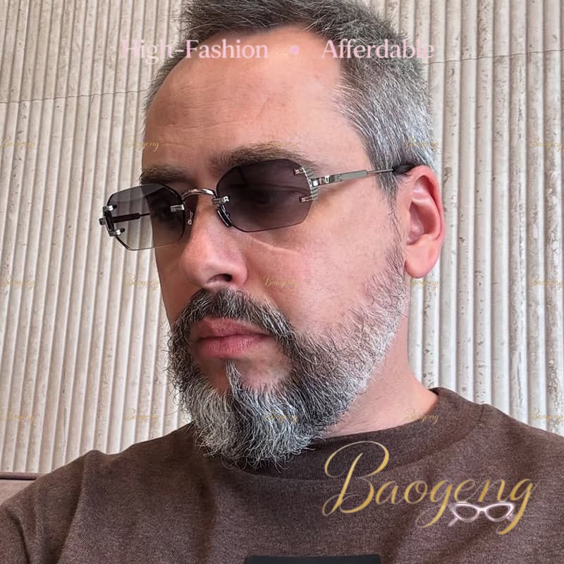 (BAOGENG) Óculos De Sol Poligonais Sem Aro Com Armação De Metal UV400 Euro-Americano Moderno Retrô Unissex , Da Moda Par