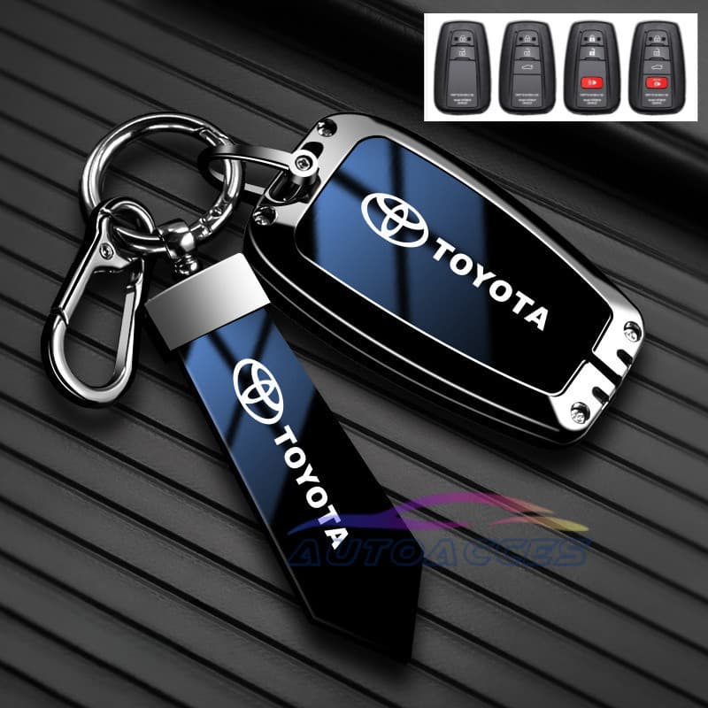 Capa de Chave de Carro em Liga de Zinco para Toyota Corolla Altis Corolla Cruz Camry Chr Rav4, Suporte para Chave, Azul/