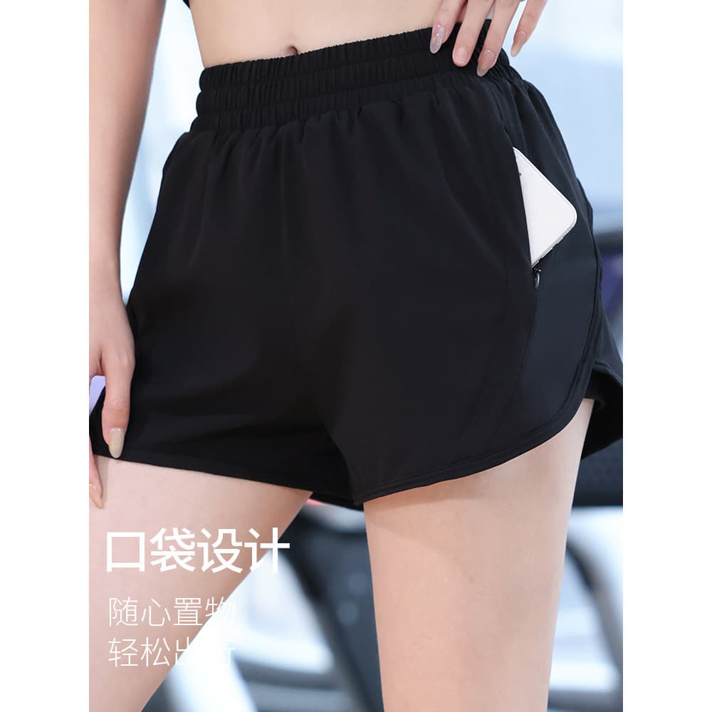 Cintura alta solta Shorts de Fitness feminino secagem rápida calças esportivas bolso lateral Yoga correndo bolso fino De