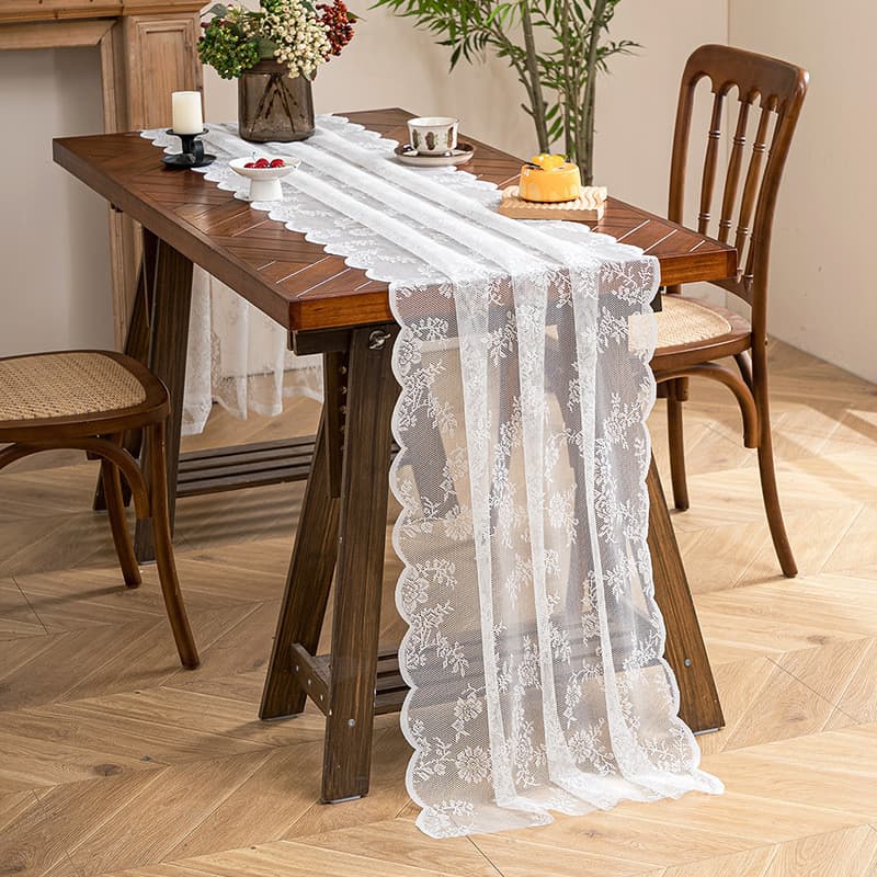 SPBY1314 Corredor de mesa de renda de flor branca retrô onda oca decoração de gaze