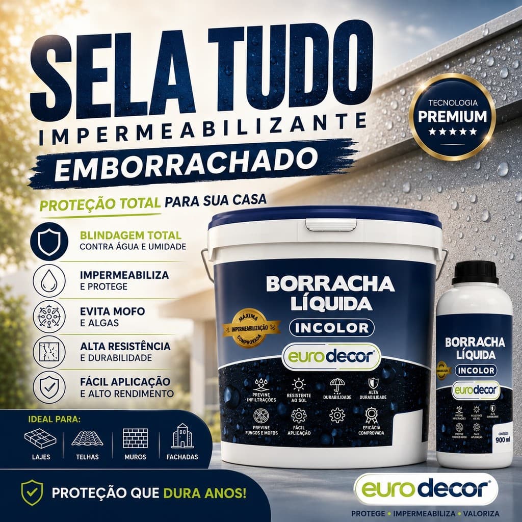 Super Borracha Líquida 900ml e 3,6KG Multiuso Incolor Invisível Para Impermeabilização Fissuras